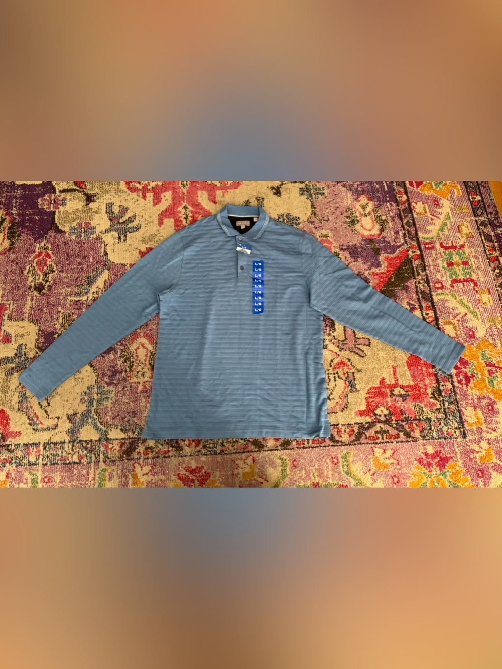 Ted Baker Blue Subtle-Stripe Long Sleeve Polo